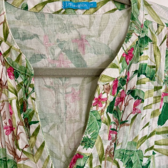 J. McLaughlin Tropical Green and Pink Linen Dress Size M - Picture 3 of 4